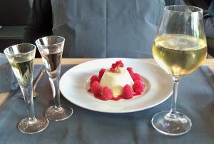 white wine with fruit dessert